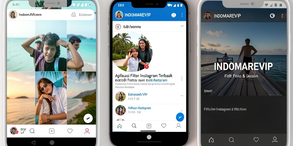 Tampilan antarmuka INDOMAREVIP dengan beragam filter Instagram.