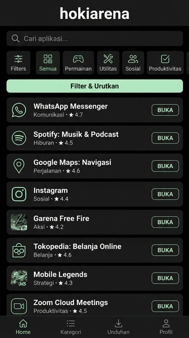 Tampilan katalog aplikasi hokiarena