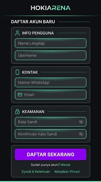 Tampilan halaman daftar hokiarena