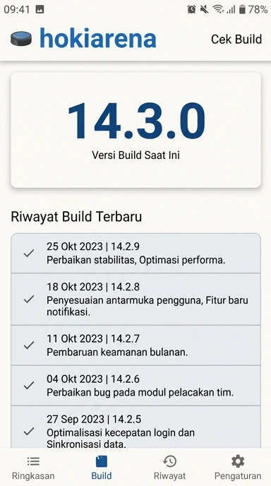 Tampilan riwayat versi hokiarena